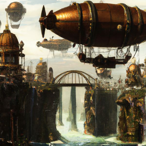 Steampunk Airship over Waterfall Hanging Wall Art