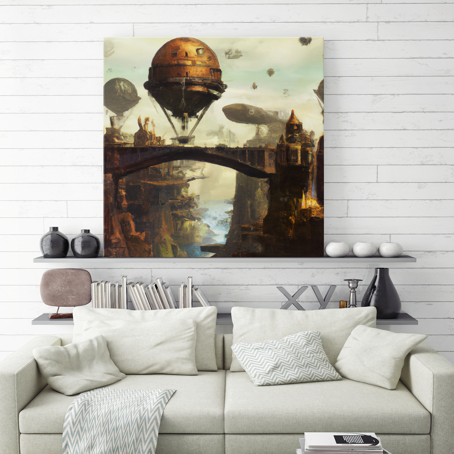 Steampunk Waterfall Landscape Hanging Wall Art