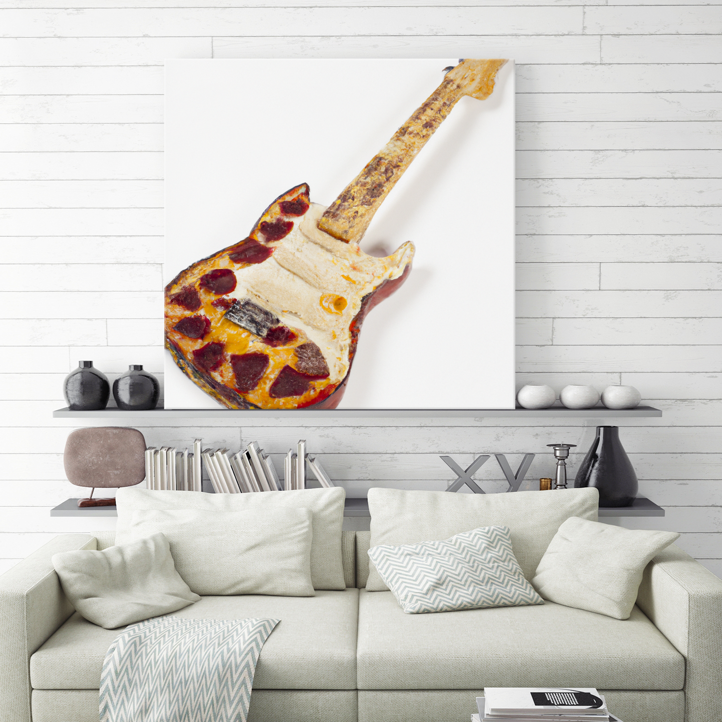 Pep & Cheese Pizza Guitar Hanging Wall Art