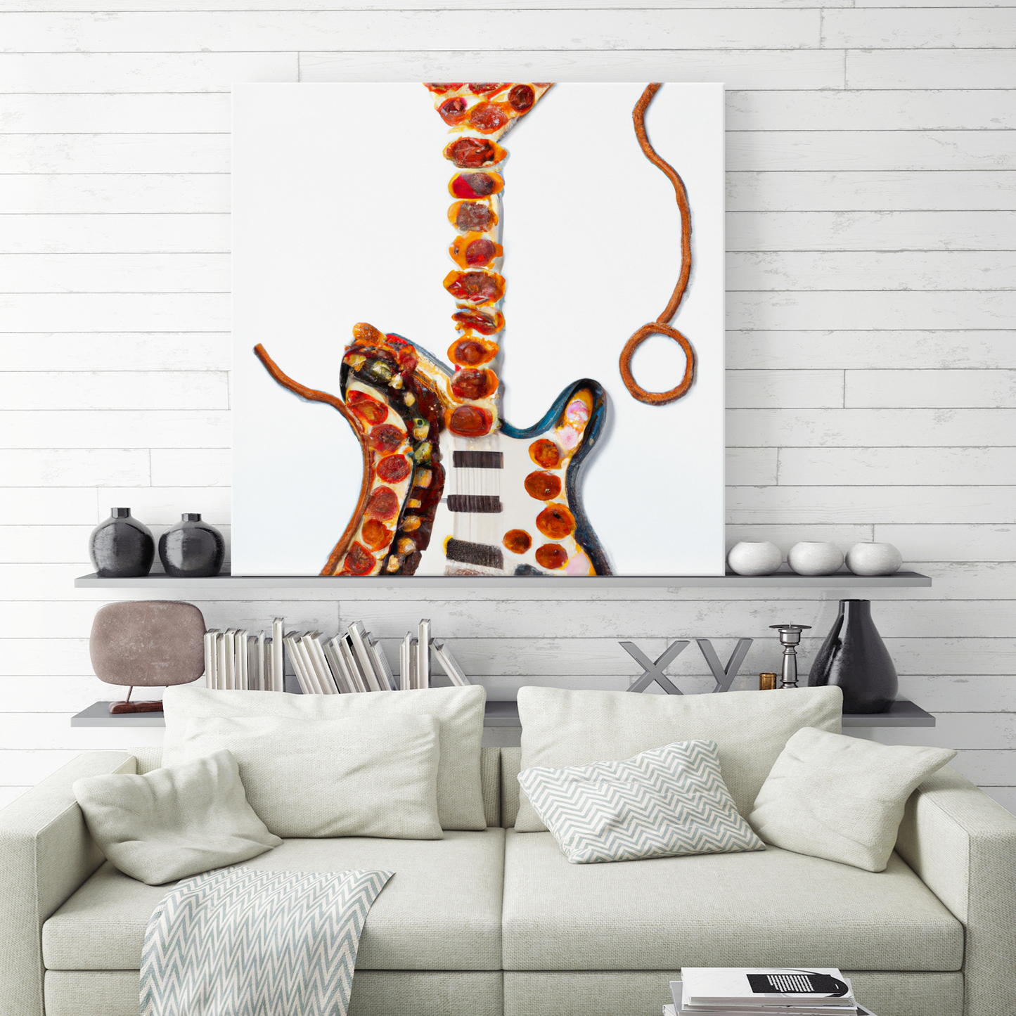 Pepperoni Pizza Guitar Hanging Wall Art