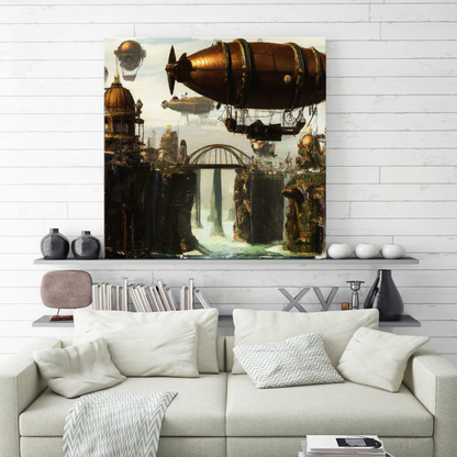 Steampunk Airship over Waterfall Hanging Wall Art