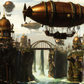 Steampunk Airship over Waterfall Hanging Wall Art