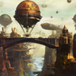 Steampunk Waterfall Landscape Hanging Wall Art