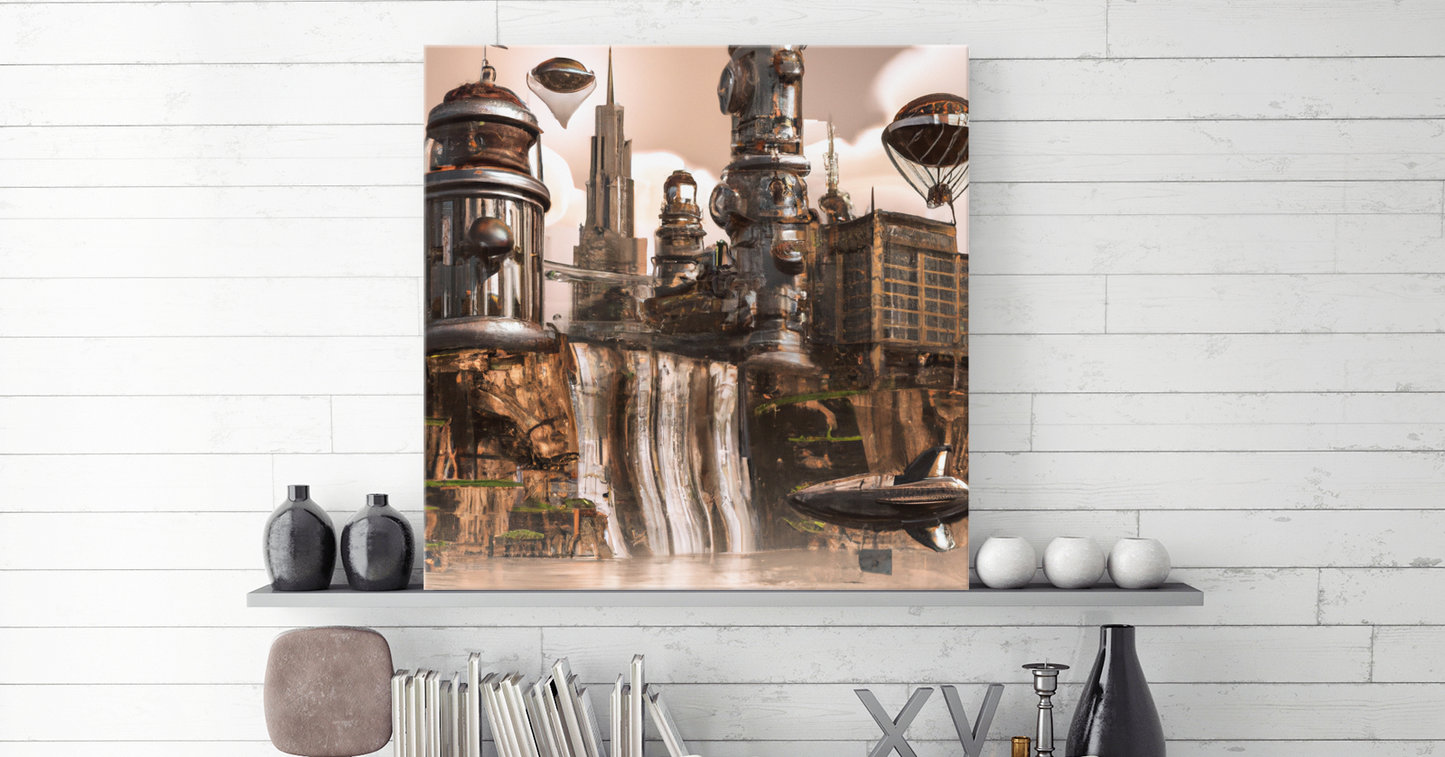 Steampunk Waterfall Landscape Typhon Hanging Wall Art