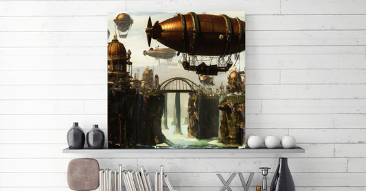 Steampunk Airship over Waterfall Hanging Wall Art